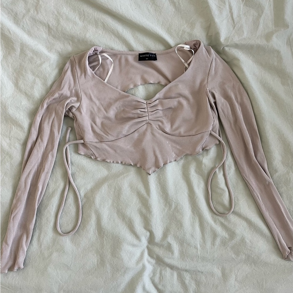 White Fox Long Sleeve Gray Crop Top Backless Size Medium
